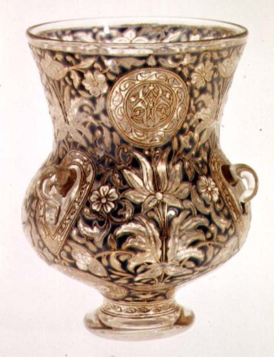 Hanging lamp with gilt and enamelled decoration in Islamic style by Joseph Brocard, 1878 by French School